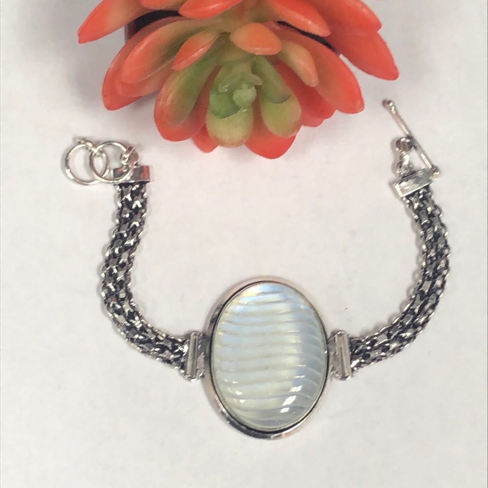 Carved Opalite Silver Bracelet - image 2